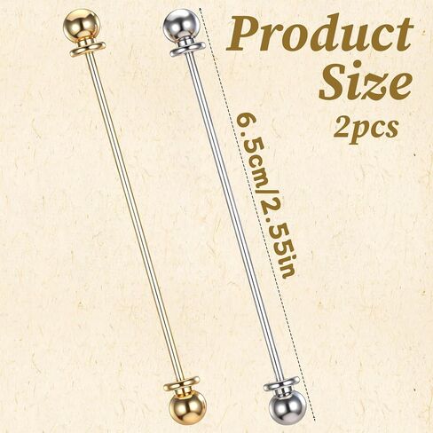 2 PCS Collar Pin & Bar Set Shirt Collar Pins Classic Collars Clips Tie Pins for Men Wedding & Business (Silver, Golden) in Saudi Arabia