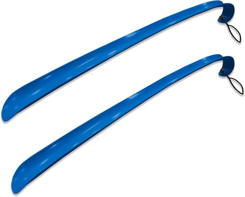 Rehabilitation Advantage 2 Pack Long Blue Plastic Shoehorn Lightweight Shoe Helper Curved Handle Hanging Loop Hooked End in Saudi Arabia