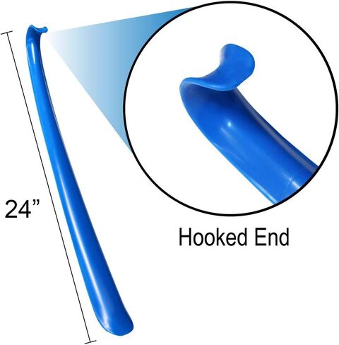 Rehabilitation Advantage 2 Pack Long Blue Plastic Shoehorn Lightweight Shoe Helper Curved Handle Hanging Loop Hooked End in Saudi Arabia