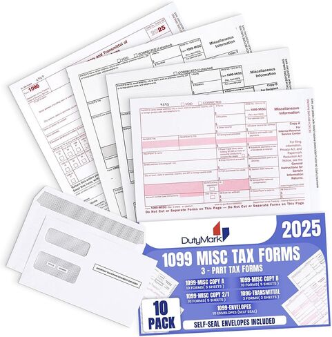 1099 Misc Tax Form Set 2025 and Envelopes, Complete Laser Kit for 10 Vendors ~3-Part~ All 1099 Forms with Self-Seal Envelopes, 1099 Misc 2025 Compatible with QuickBooks and Accounting Software in Saudi Arabia