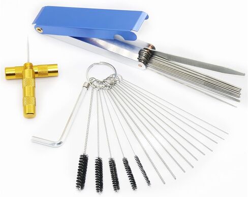 16PCS Carburetor Cleaner Kit with Scraper - Includes Brushes, Needles, and Aluminum Case for Motorcycle Carb Maintenance in Saudi Arabia