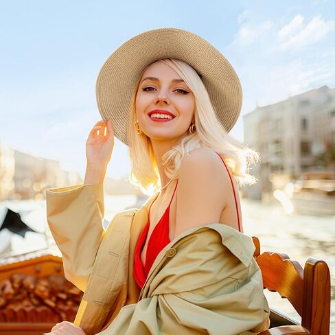 Sun Beach Hats for Women,Wide Brim Straw Hats Womens with Chin Strap, Foldable Woven Sun Hat UV Protection in Saudi Arabia