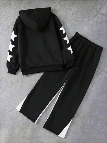 Boy's Sweatsuits 2 Piece Y2K Outfits Star Graphic Hooded Sweatshirts and Colorblock Sweat Pants in Saudi Arabia
