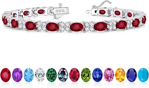 Iefil Oval & Four-leaf Clovers Tennis Bracelets for Women - 925 Sterling Silver Oval Birthstone Bracelet, Anniversary Birthday Gifts for Women, Fine Jewelry Gifts for Wife Mom Her, 7"-7.5" in Saudi Arabia