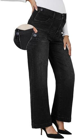 BLENCOT Women's Maternity Wide Leg Jeans High Waisted Stretchy Straight Leg Jeans Pregnancy Trendy Denim Pants with Pocket in Saudi Arabia