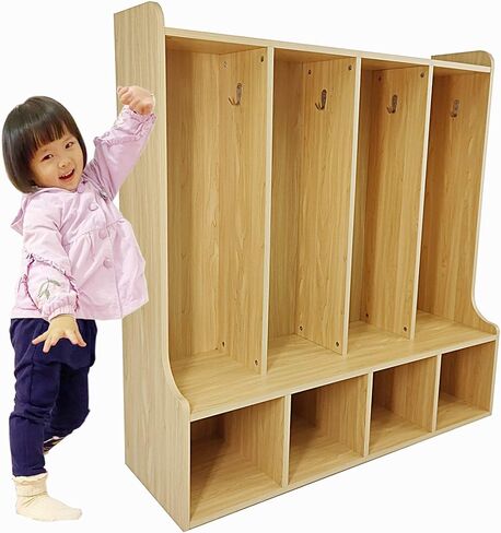 FixtureDisplays® 4-Section Kids School Coat Locker 41 X 13 X 43" with Bench and Cubbies, Backpack and Cubby Storage Organizer with Hooks, MDF Wood Locker for Daycares, Classrooms‘ Homes 10059-NPF in Saudi Arabia
