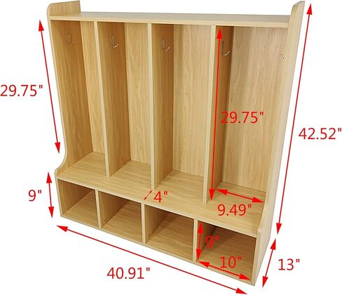 FixtureDisplays® 4-Section Kids School Coat Locker 41 X 13 X 43" with Bench and Cubbies, Backpack and Cubby Storage Organizer with Hooks, MDF Wood Locker for Daycares, Classrooms‘ Homes 10059-NPF in Saudi Arabia