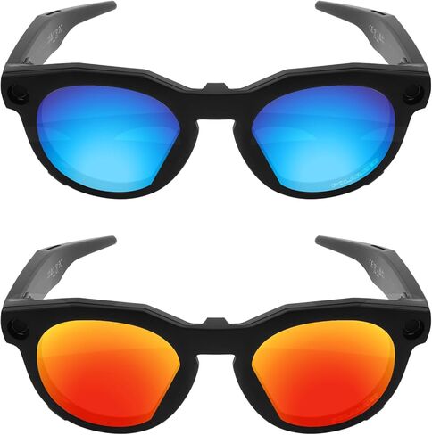 مشابك مستقطبة للجنسين لـ Oakley Meta HSTN OW8002 51 ملم، تحمي عينيك - إطار أسود - أزرق ثلجي وبرتقالي أحمر in Saudi Arabia