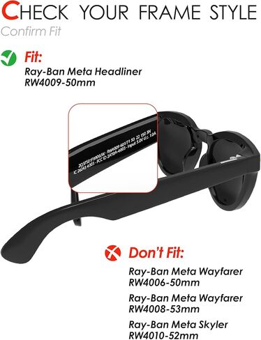 عدسات Vonxyz البديلة للنظارات الذكية Ray-Ban Meta Headliner RW4009 مقاس 50 مم - العدسات الانتقالية - اللون الأسود الشفاف المنشط in Saudi Arabia