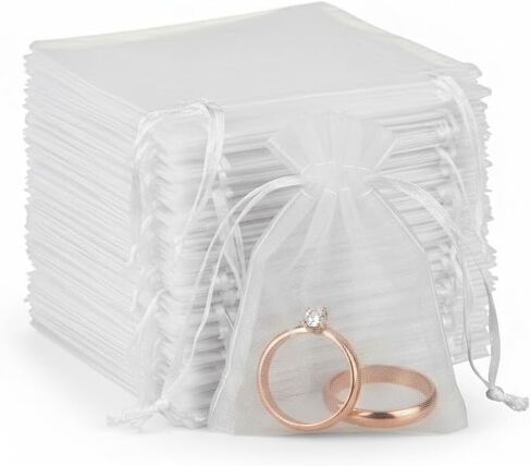 أكياس Sukh 100 من الأورجانزا البيضاء مقاس 3 × 4 بوصة - كيس أورجانزا صغير للمجوهرات وحقائب هدايا برباط وحقائب شبكية لعيد الحب وحفلات الزفاف وعيد مبارك وعيد الهالوين وعيد الميلاد وحفلات رأس السنة وحلوى الفاكهة بكميات كبيرة in Kuwait