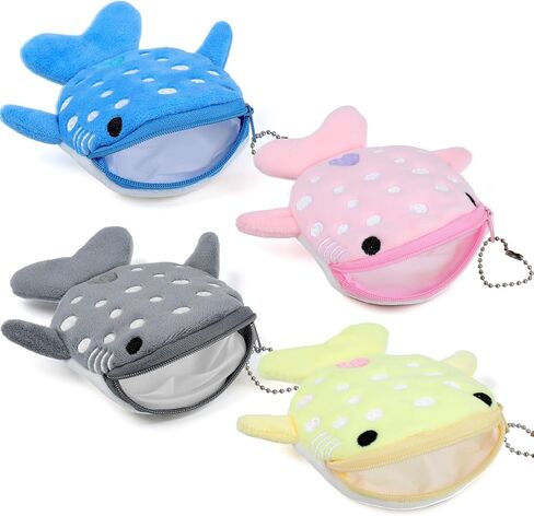 4Pcs Whale Shark Purse, Whale Coin Wallet, Cute Kawaii Wallet with Zipper Keychain for Cash and Coins (Yellow, Pink, Blue, Gray) in Saudi Arabia
