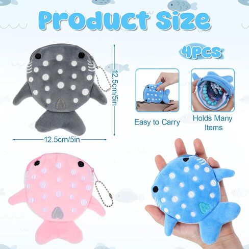 4Pcs Whale Shark Purse, Whale Coin Wallet, Cute Kawaii Wallet with Zipper Keychain for Cash and Coins (Yellow, Pink, Blue, Gray) in Saudi Arabia