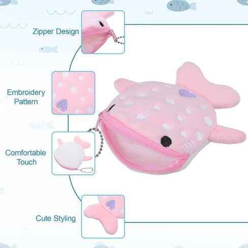 4Pcs Whale Shark Purse, Whale Coin Wallet, Cute Kawaii Wallet with Zipper Keychain for Cash and Coins (Yellow, Pink, Blue, Gray) in Saudi Arabia