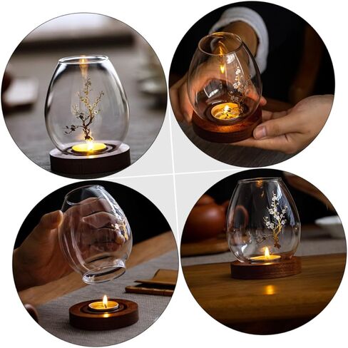 غطاء شموع زجاجي مزخرف من Luxshiny مع حامل غطاء شموع زجاجي على شكل زهرة لعشاء رومانسي وديكور منزلي in Kuwait