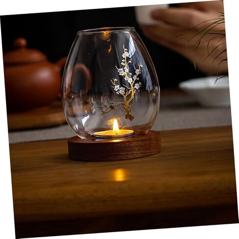 غطاء شموع زجاجي مزخرف من Luxshiny مع حامل غطاء شموع زجاجي على شكل زهرة لعشاء رومانسي وديكور منزلي in Kuwait