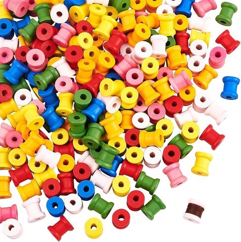 200 قطعة من بكرات خشبية فارغة مصبوغة صغيرة من NBEADS، بكرات خشبية ملونة خيط سلك سلك بكرة الخياطة للنساء، تخزين خيط التطريز والتطريز in Kuwait