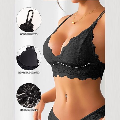 Sexy Bras for Women Lace Bralettes with Underwire Push Up Women's Balconette Lingeries Bra Spaghetti Strap Bras in Saudi Arabia
