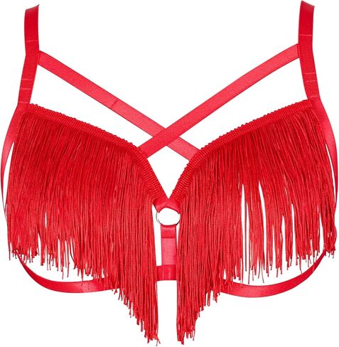 Women's Body Harness Punk Bra No Cup Plus Size Tassel Fashion Bra Gothic Christmas Carnival Halloween Dance Wife Gift in Saudi Arabia