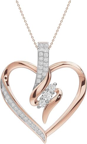 AFFY Heart Pendant Necklace | 3 Stone 1/4cttw Natural Diamond, Moissanite & Lab Grown Diamond | 14K Gold Over Sterling Silver (0.25 Ct) with Free 18" Chain For Women, Gift For Her in Saudi Arabia