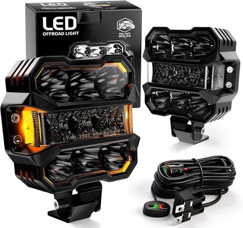 AUDEXEN 4.5 Inch LED Pods Lights 110W - Offroad Driving Light with Amber Side Marker, 800% Bright White & Amber Combo Work Lights Flood Spot Beam, LED Cubes Fog Lamp for Jeep Trucks ATV UTV RZR SUV in Saudi Arabia