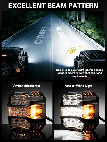 AUDEXEN 4.5 Inch LED Pods Lights 110W - Offroad Driving Light with Amber Side Marker, 800% Bright White & Amber Combo Work Lights Flood Spot Beam, LED Cubes Fog Lamp for Jeep Trucks ATV UTV RZR SUV in Saudi Arabia