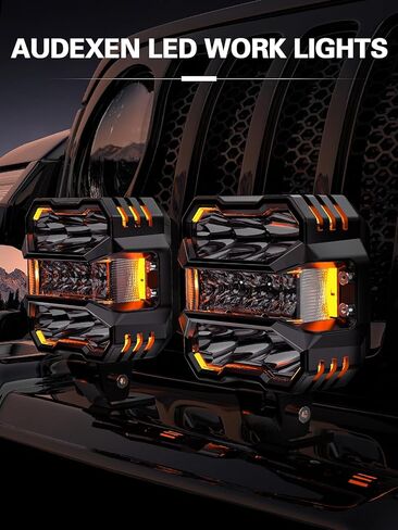 AUDEXEN 4.5 Inch LED Pods Lights 110W - Offroad Driving Light with Amber Side Marker, 800% Bright White & Amber Combo Work Lights Flood Spot Beam, LED Cubes Fog Lamp for Jeep Trucks ATV UTV RZR SUV in Saudi Arabia
