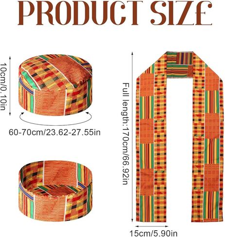 2 قطعة Kente الأفريقية نمط الكوفي قبعة الرجال الأفريقية طباعة وشاح أسود التاريخ الأفريقي سرق وشاح التخرج النساء الإكسسوارات in Kuwait