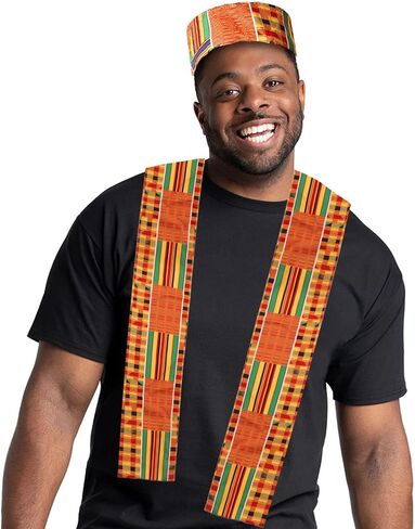 2 قطعة Kente الأفريقية نمط الكوفي قبعة الرجال الأفريقية طباعة وشاح أسود التاريخ الأفريقي سرق وشاح التخرج النساء الإكسسوارات in Kuwait