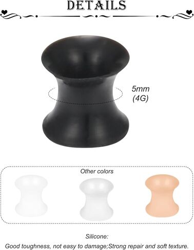 الأذنين مقاييس الأنفاق المقابس للنساء سيليكون قياس الأذن تمتد عدة 10G إلى 1 "(2.5MM- 25MM) المتوسع نقالة التوصيل الأقراط لثقب المجوهرات للنساء أسود أبيض واضح اللحم in Kuwait