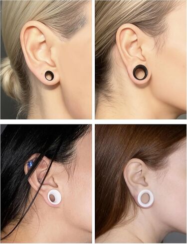 الأذنين مقاييس الأنفاق المقابس للنساء سيليكون قياس الأذن تمتد عدة 10G إلى 1 "(2.5MM- 25MM) المتوسع نقالة التوصيل الأقراط لثقب المجوهرات للنساء أسود أبيض واضح اللحم in Kuwait