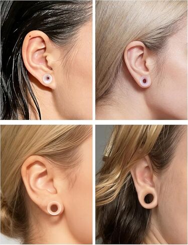 الأذنين مقاييس الأنفاق المقابس للنساء سيليكون قياس الأذن تمتد عدة 10G إلى 1 "(2.5MM- 25MM) المتوسع نقالة التوصيل الأقراط لثقب المجوهرات للنساء أسود أبيض واضح اللحم in Kuwait