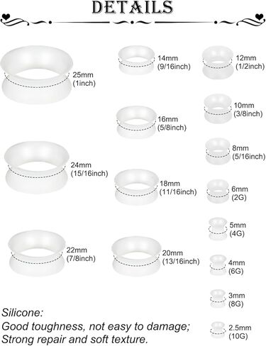 Ears Gauges Tunnels Plugs for Women Silicone Ear Gauge Stretching Kit 10G to 1" (2.5MM- 25MM) Expander Stretcher Plug Earrings for Piercing Jewelry for Women (Black White Clear Flesh) in Kuwait