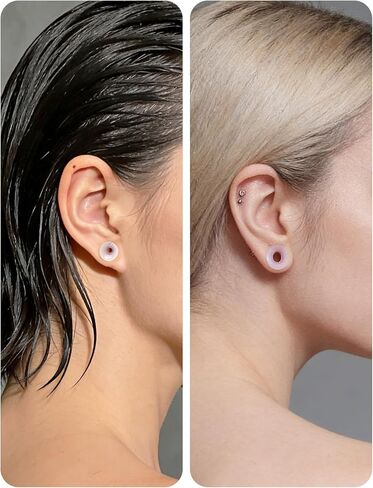 Ears Gauges Tunnels Plugs for Women Silicone Ear Gauge Stretching Kit 10G to 1" (2.5MM- 25MM) Expander Stretcher Plug Earrings for Piercing Jewelry for Women (Black White Clear Flesh) in Kuwait
