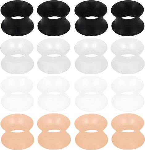 الأذنين مقاييس الأنفاق المقابس للنساء سيليكون قياس الأذن تمتد عدة 10G إلى 1 "(2.5MM- 25MM) المتوسع نقالة التوصيل الأقراط لثقب المجوهرات للنساء أسود أبيض واضح اللحم in Kuwait