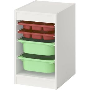 Storage Combination with Boxes and Compartment Trays, Compact Organizer with Pull-Out Plastic Storage Bins and Guide Rails, Modular Low Storage Unit, 13.4 x 17.4 x 22 Inches (White white/light orange) in Kuwait