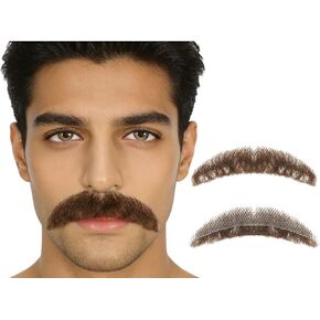 لحية وشارب مزيفان طبيعيان مجعدان للرجال، شعر وجه واقعي مربوط بالدانتيل غير المرئي لزي تنكري مسرحي in Kuwait