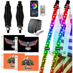 2 Pack 4FT Whip Lights with Spring Base,LED Whip Light with App &Remote Control, Spiral RGB Chasing Lighted Whips with Rocker Switch,Music Whip Light for UTV ATV Polaris RZR Can-Am SXS Truck in Saudi Arabia