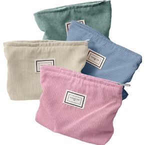 Sanwuta 4 Pack Velvet Makeup Bag Cosmetic Bag Large Capacity Corduroy Cosmetic Bag Cosmetic Pouch Zipper Canvas Makeup Bags Travel Toiletry Bag Accessories Organizer for Girls (Retro Color, Plaid) in Kuwait