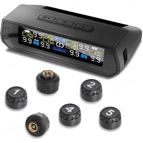 نظام مراقبة ضغط الإطارات، TPMS مع شاشة LCD ملونة للشحن بالطاقة الشمسية وUSB، مطالبات صوتية، 6 أوضاع إنذار، نطاق 0-87 رطل لكل بوصة مربعة (4 مستشعرات للإطارات) in Kuwait