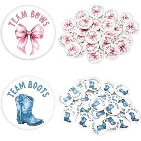 Whaline 50Pcs Boots or Bows Gender Reveal Pins Team Boy or Girl Buttons Blue Boot Pink Bow Button Badges for Birthday Baby Shower Party Game Supplies in Kuwait