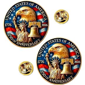 دبوس مينا للذكرى السنوية الـ 250 للولايات المتحدة الأمريكية، دبوس معدني ثلاثي الأبعاد لطية صدر السترة لمدة 250 عامًا من عيد الاستقلال، ملحقات قابلة للتجميع بمناسبة عيد الميلاد الـ 250 في أمريكا للاحتفال بيوم الوطني (قطعتان) in Kuwait