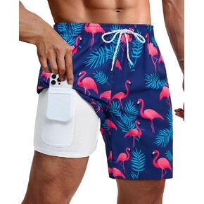 9inch Mens Swim Trunks with Compression Liner Board Shorts Men's Pockets Drawstring Quick Dry Stretch Lined Funny in Kuwait