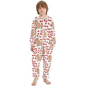 Cute Capybara Strawberry Onesie Pajamas Zip Up One Piece Sleepwear Hooded Jumpsuits in Saudi Arabia