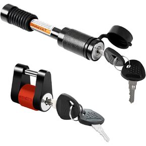 METOWARE Keyed Alike Trailer Lock Set, 5/8" Hitch Pin (3-1/2" Usable Length) for 2 & 2.5" Receivers (Class III IV V) & 1/4" Coupler Lock with Red Rubber Ring, Anti-Theft Towing Security, 4 Keys in Kuwait