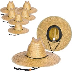 6 Pack Straw Hats – Bulk Wide Brim Lifeguard Sun Hats for Men & Women with Adjustable Chin Strap in Saudi Arabia