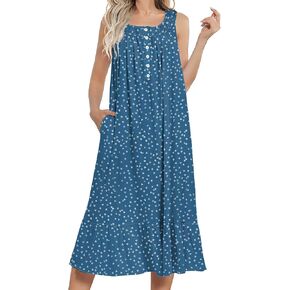 Ekouaer Women's Nightgowns Long Sleeveless Night gown with Pockets | Soft Ladies Nightdress Full Length Sleep Dress Victorian Sleepwear for Home, Daily Wear, Travel, Summer Nightwear in Saudi Arabia