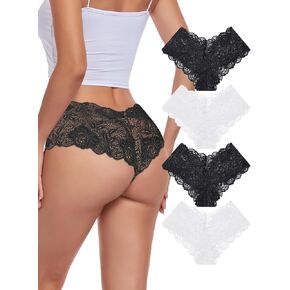 ADOREJOY 4 Pack Underwear for Women Lace Panties V Waist Boyshorts Cheeky Shorts in Saudi Arabia