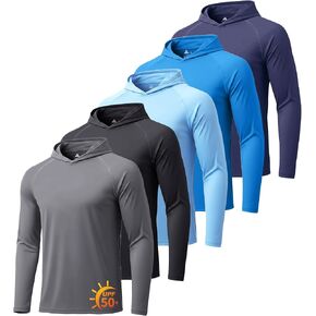 ZITY 5 Pack Mens UPF 50+ Hoodie Shirts Sun Protection Athletic Fast Dry Lightweight Rashguard for Fishing Hiking Workout in Saudi Arabia