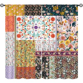 Boho Patchwork Curtains, Colorful Wildflower Hippie Flower Farmhouse Country Retro Window Treatments, Rod Pocket Thermal Insulated Drapes 2 Panel Sets for Bedroom Living Room, 42"W x 45"L【Decor】 in Kuwait