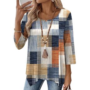 AKEWEI 3/4 Length Sleeve Womens Tunic Tops Loose Fit Blouses Dressy Casual Crew Neck Tees S-3XL in Kuwait